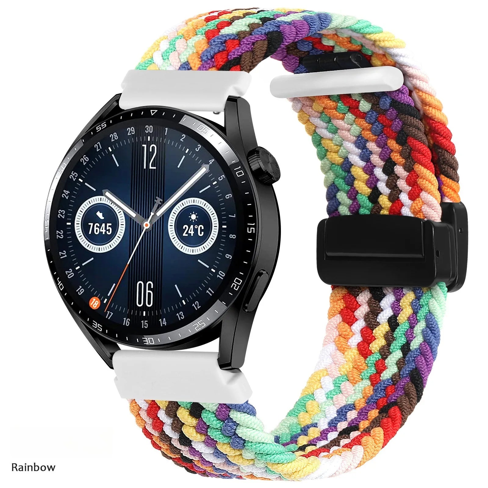 A Adjustable Nylon Braided Watch Strap with Folding Buckle Magnetic Wristband for Samsung Watch 5 6 7 Huawei GT5 GT6 Qme official rainbow 20mm
