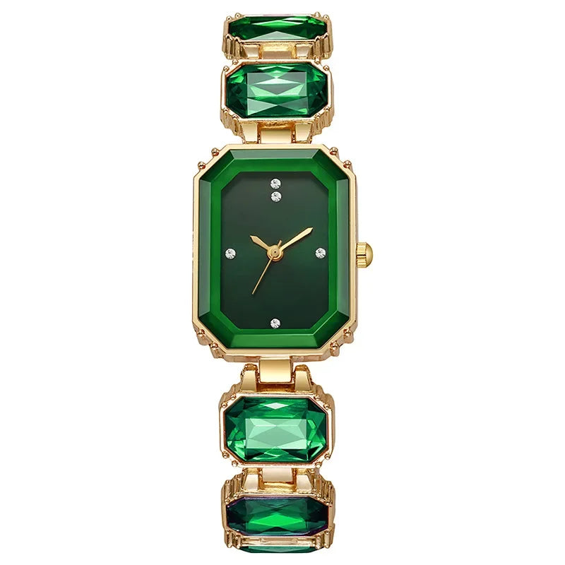 Novo relógio de cerâmica feminino, relógio de quartzo quadrado compacto e versátil com pulseira fina Qme green