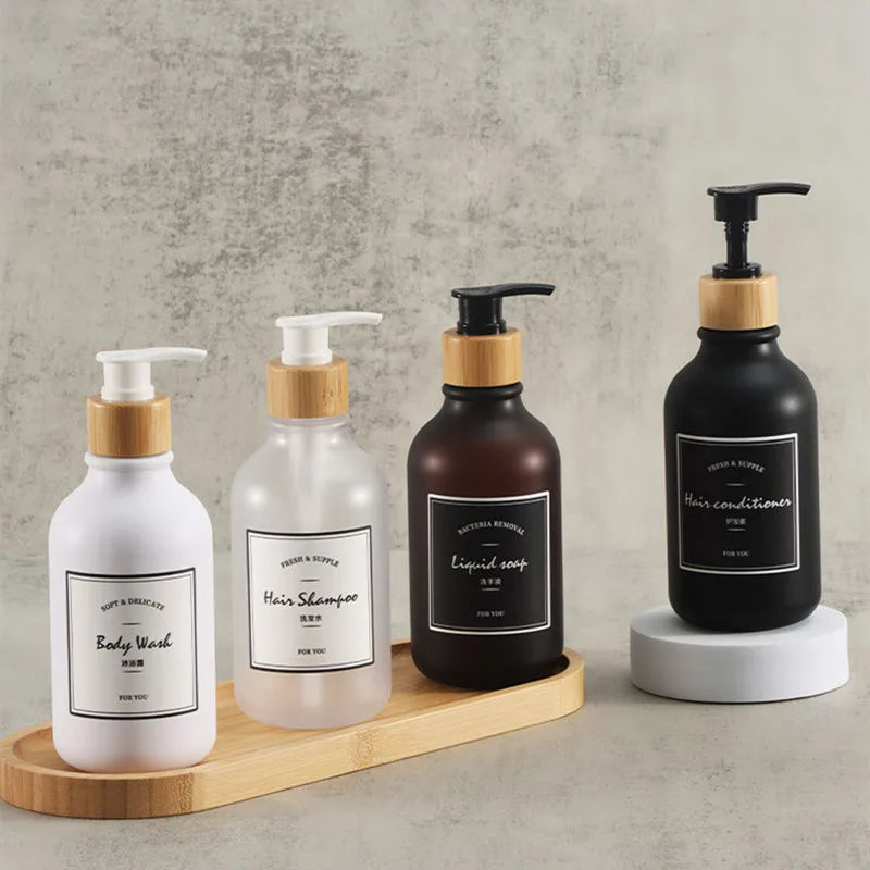 Dish Soap Bottle with Wood Pump Liquid Soap Dispenser Hand Soap Lotion Container Refillable Jars for Kitchen Bathroom 500/300ML Qme