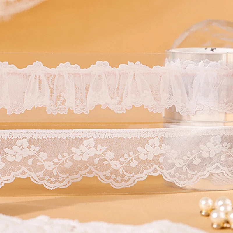 3 Rolls Imitation French Palace Lace Border Washi Tape, Elegant White Lace Stickers for Junk Journal Decoration Qme