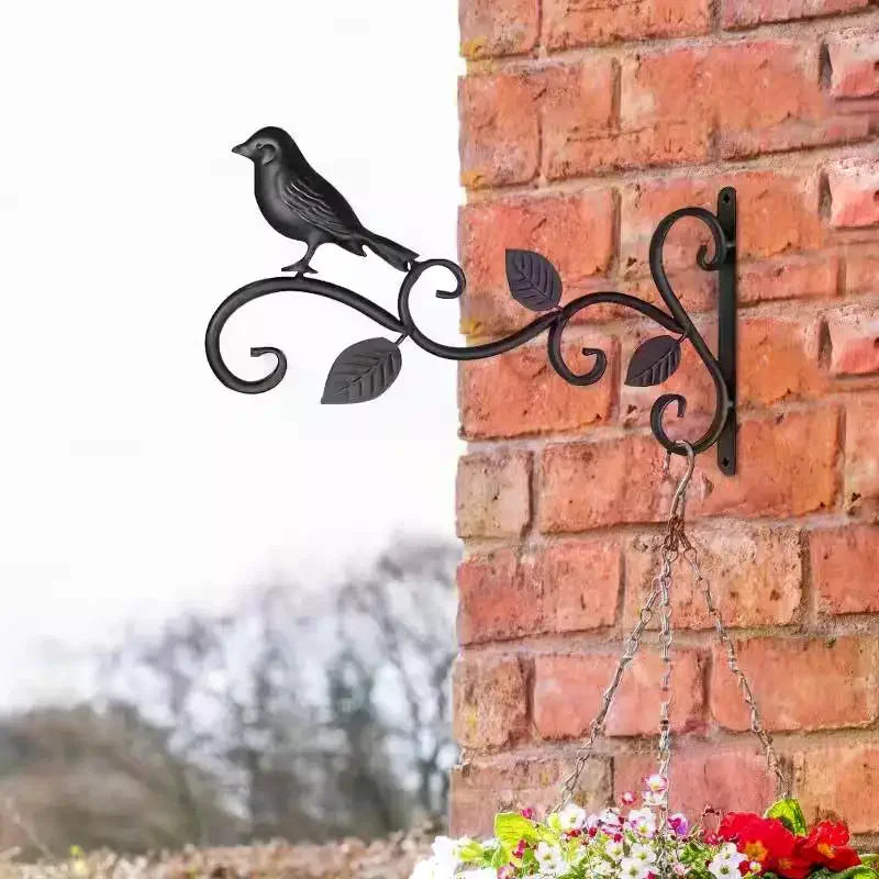 Wrought Iron Hanging Plant Brackets With Decorative Bird And Leaf Design Perfect For Outdoor Patio Balcony Garden Wall Use Qme