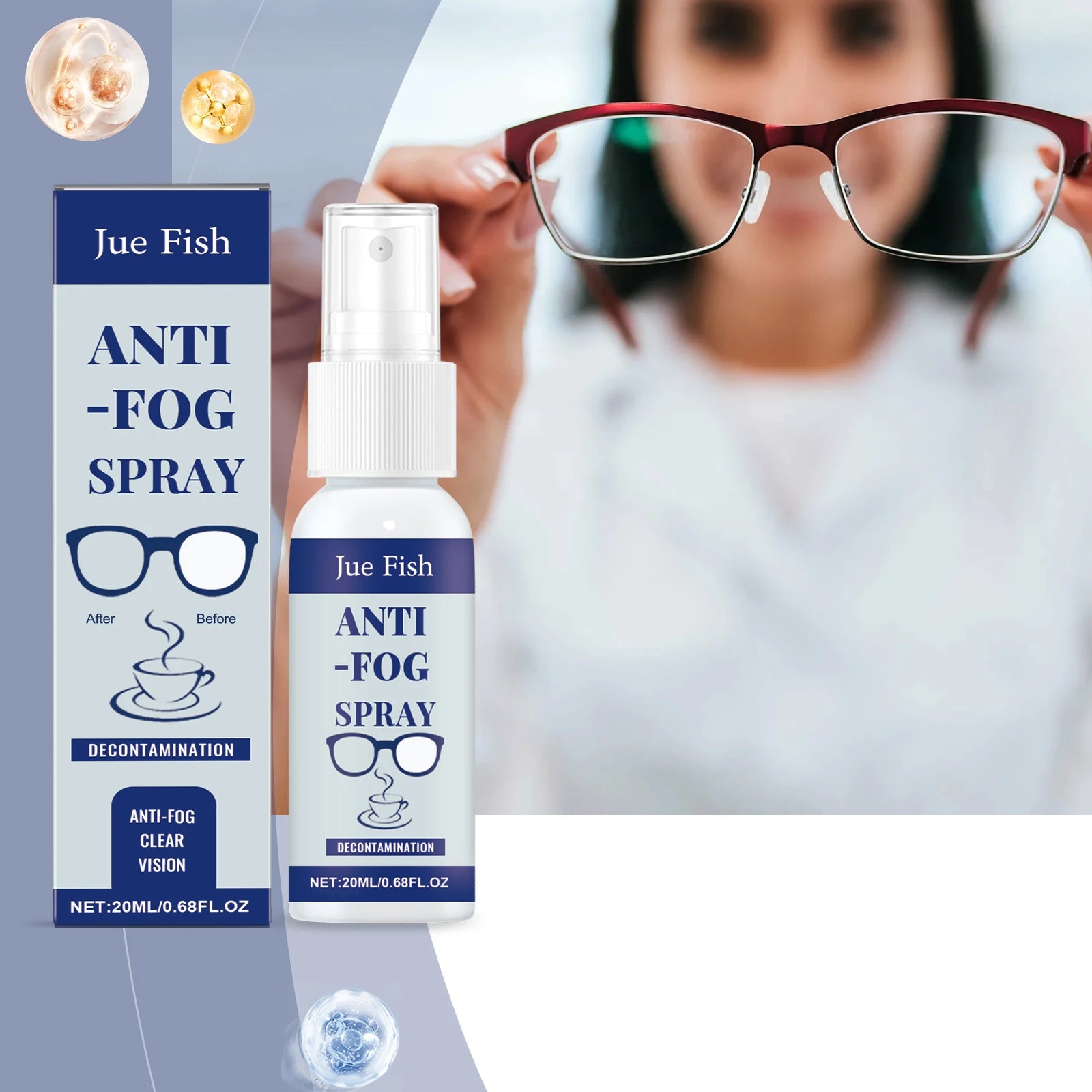 Jue Fish 20ml Anti Fog Spray Glasses Anti Fogging Cleaning Lenses Clear Vision Waterproof Portable Defogger Qme