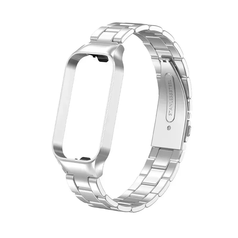 Strap For Xiaomi Mi Band 8 Active Bracelet for Xiaomi Smart Band 8 Active Stainless Steel Metal Watchband Mi Band 8 Active Qme Silver 3 for Redmi Band 2