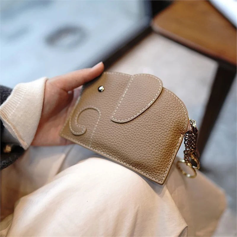 PU Leather Elephant Money Bag Women Coin Purse Key Ring Qme Khaki