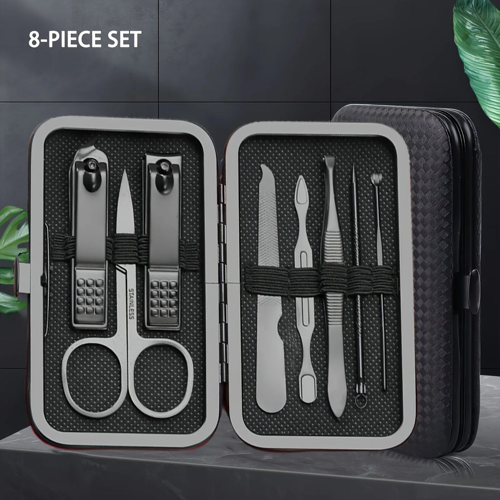 A Set of Stainless Steel Grooming Tools in Black, Including Nail Clippers, a Cuticle Pusher, Perfect for Portable Nail Care Qme