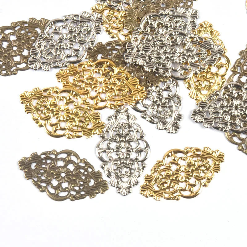10Pcs 3Colors Antique Rhombus Flower Filigree Wraps Connectors DIY Scrapbook For Jewelry Making Home Decor Metal Crafts yk0904 Qme