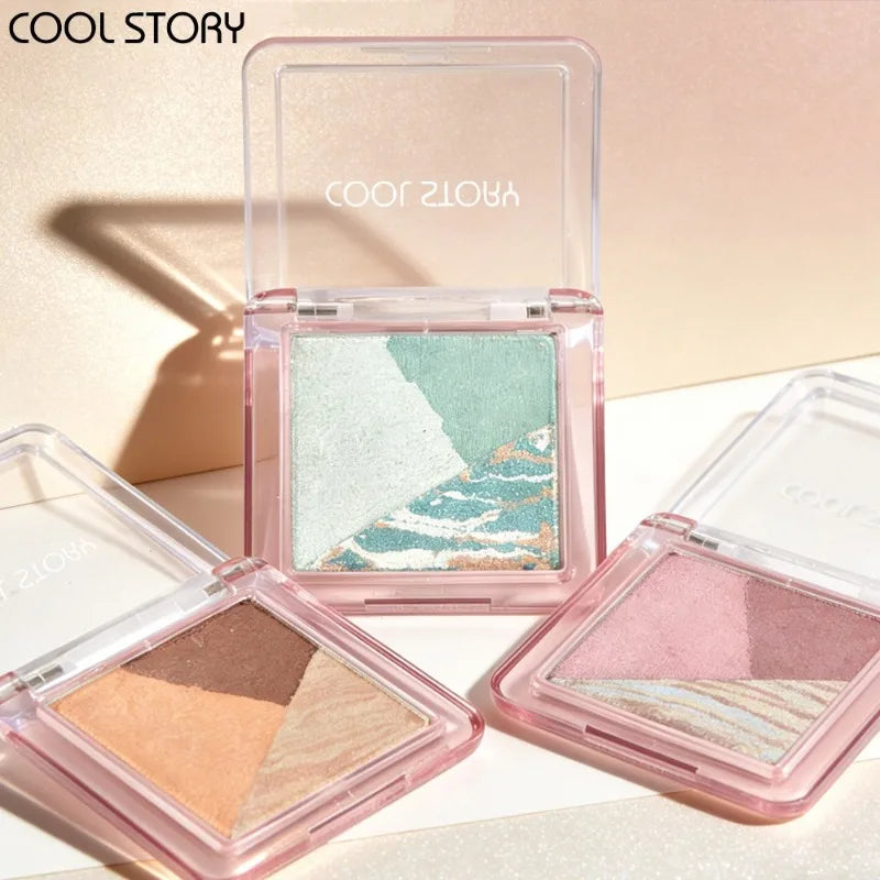 3 Color Eyeshadow Palette Pearlescent Matte Eye Shadow Diamond Flash Highlight Long-Lasting Base Deepen Brighten Eye Makeup Qme