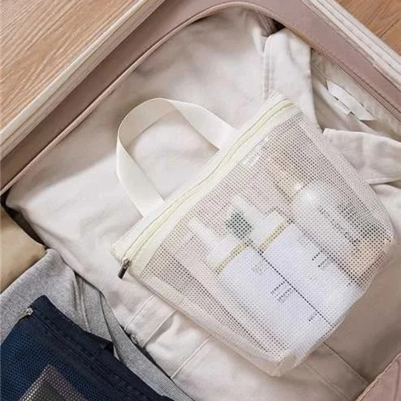 Mesh Makeup Toiletry Storage Bags Handbags Portable Travel Washing Body Shower Tools Organizer Hanging Organizer Pouch Qme