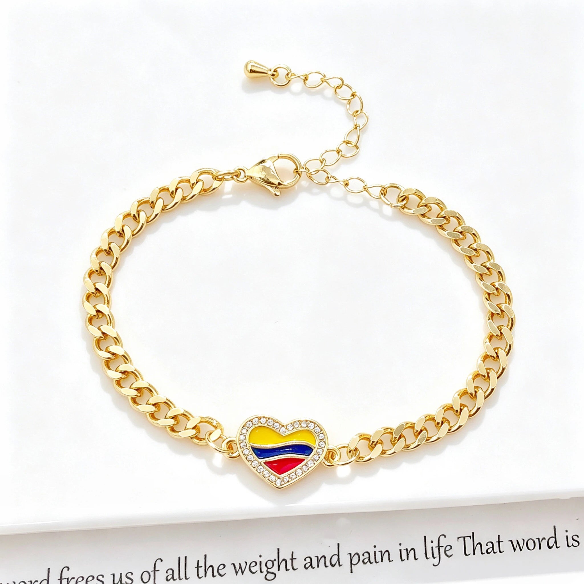 Classic Enamel Art Gold Plated Venezuela Colombia Flag Cuban Chain Bracelet for Men Women Holiday Anniversary Jewelry Fine Gift Qme 6