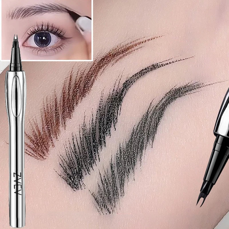 Ultra-fine 2 Point Eyebrow Pencil Liquid Wild Eyebrow Tattoo Easy To Grip Pen Waterproof 2 Fork Silkworm Brow Pen Eyes Makeup Qme