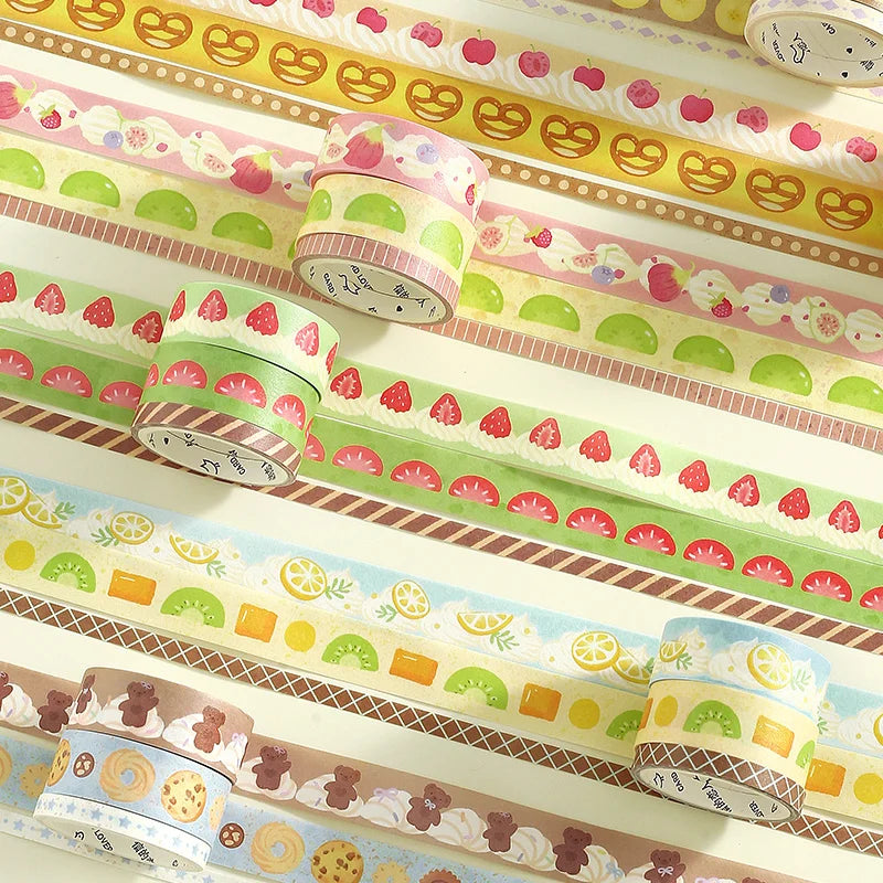 Retro Food and Desserts Japanese Stationery Tapes 3Rolls Creative DIY Scrapbooking Stickers Handbook Decorative Journal Supplies Qme