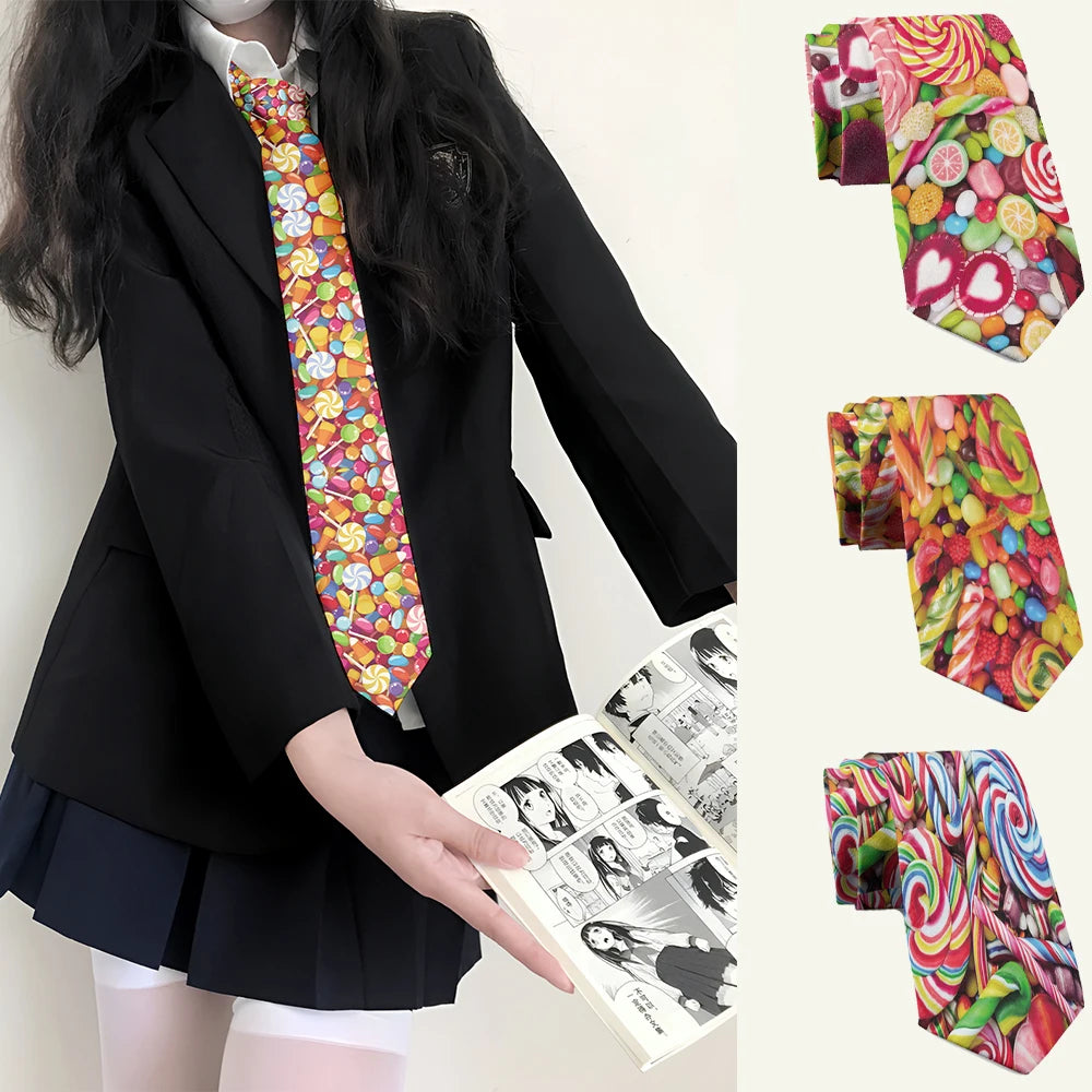 Funny Candy Snacks Printed Tie Unisex Casual Creative Novelty Men's Qme
