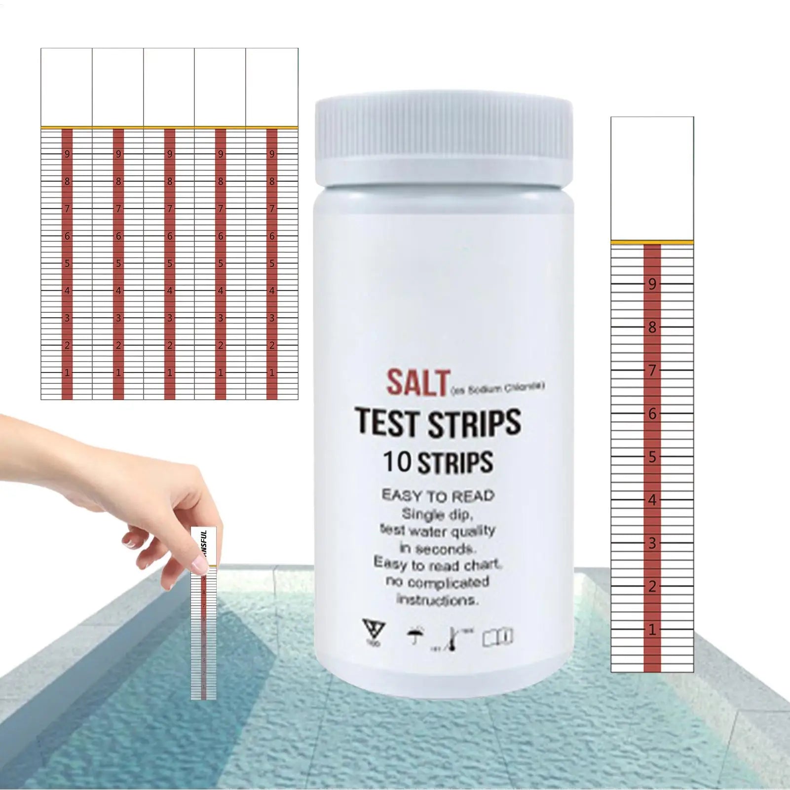 Pool Salt Test Strips Pool Saltwater Detection Paper Water Testing Supplies for Water Hot Tub Spa and Swimming Pool Qme
