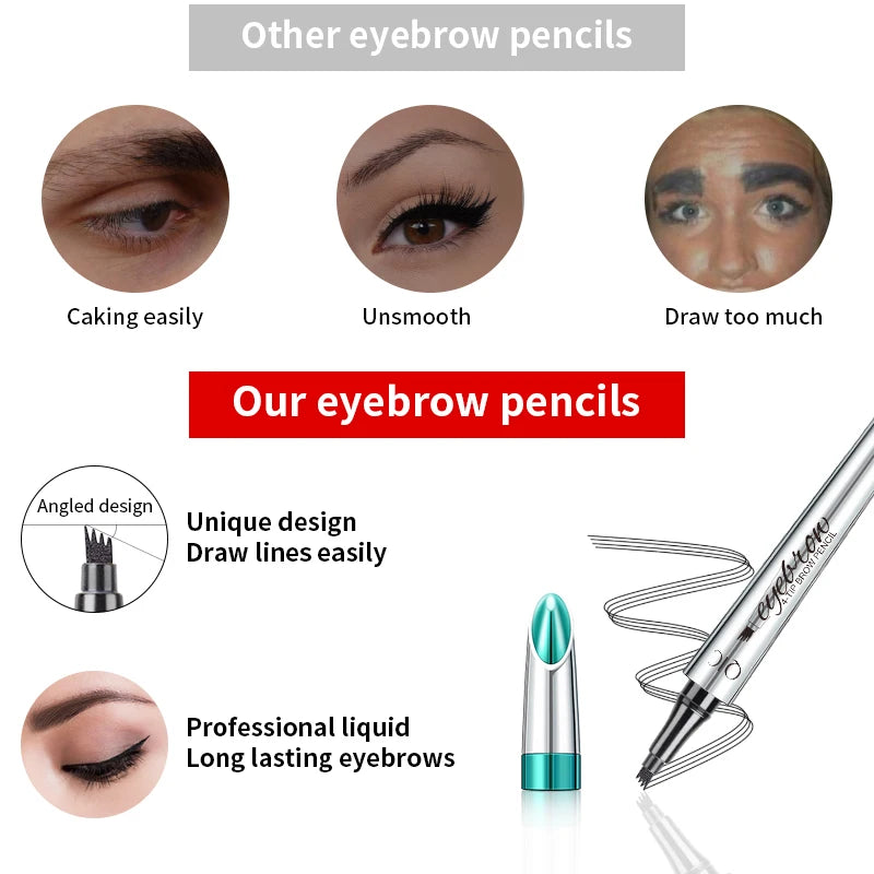 QIC Four-Pronged Eyebrow Pencil, Four-End, Long-Lasting, Non-Smudged, Water-Resistant, Anti-Smudged Eyebrow Pencil Qme