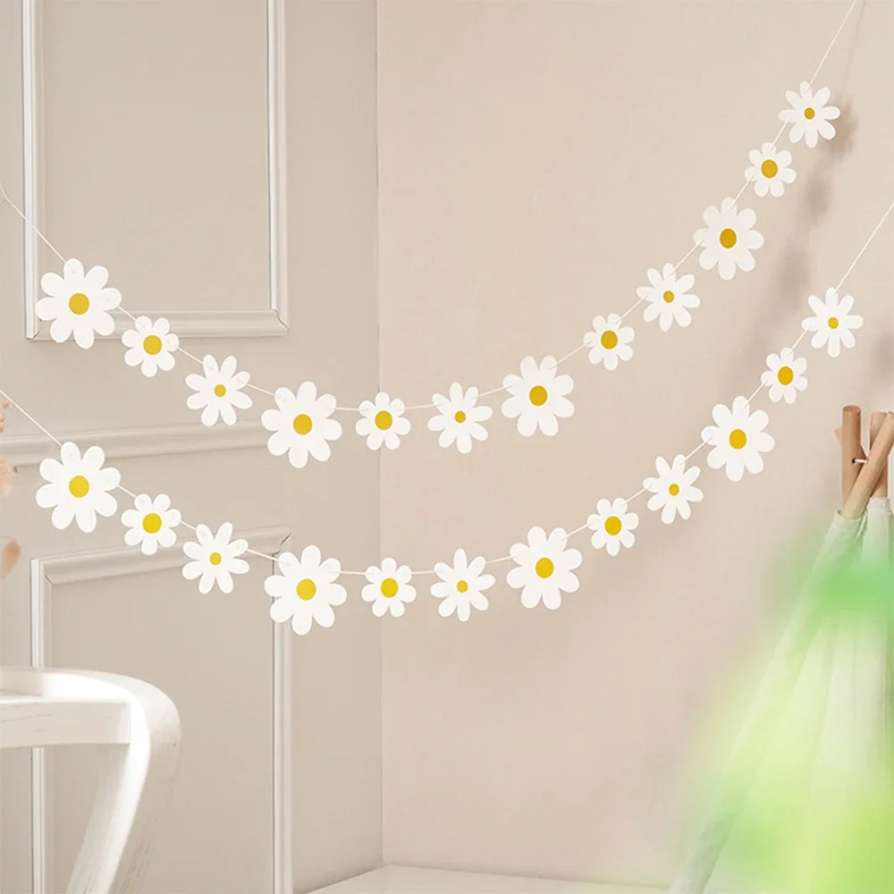 2Pcs Birthday Party Banner Flower Garland Chrysanthemum Paper Decoration Reusable Hanging Party Decorations for Wall Window Qme