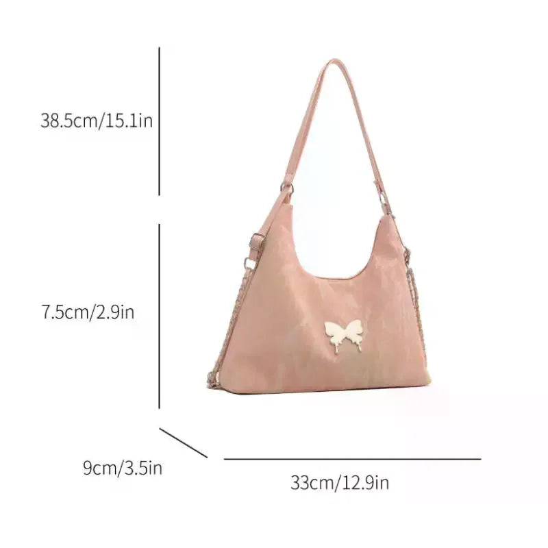 Women Fashion Shoulder Crossbody Dual-use Bag Silver Butterfly Decor Large Capacity For Daily Commute Shopping Travel Qme