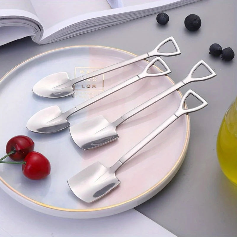 4 pieces of thickened creative stainless steel spatulas, ice cream and fruit spoons, cute scraper spoons, dessert spoons, Qme
