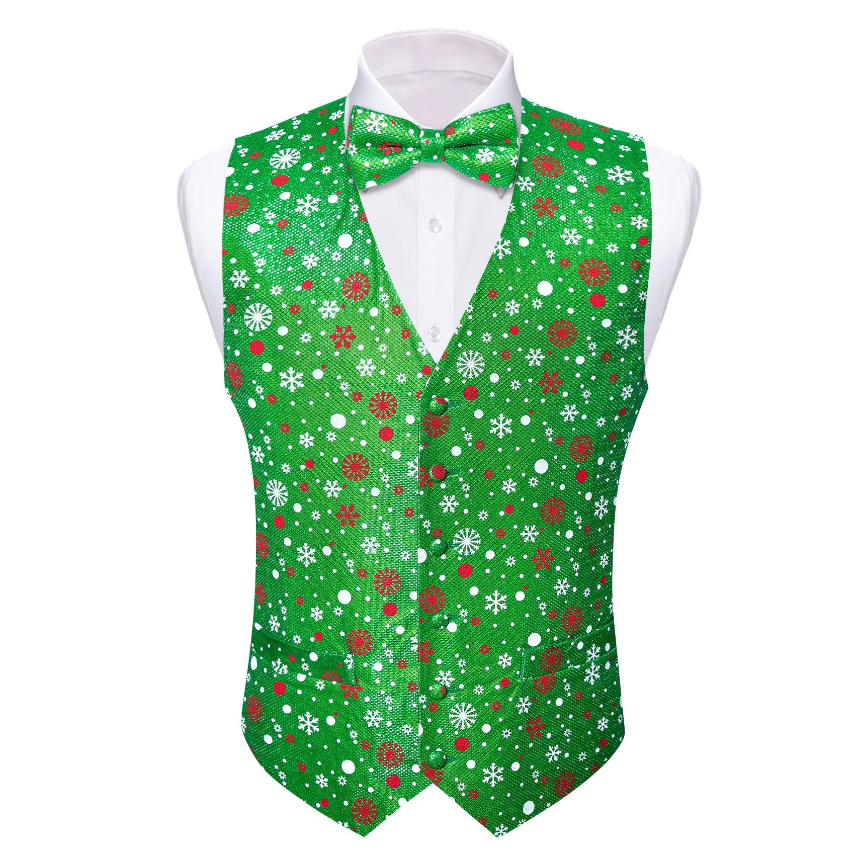 Christmas Colorful Vest Bow Tie Pocket Square Cufflinks Set 4 Pieces Xmas Wedding Party Suit Accessories Gifts for Dad Boyfriend Qme MJTZ2053 M