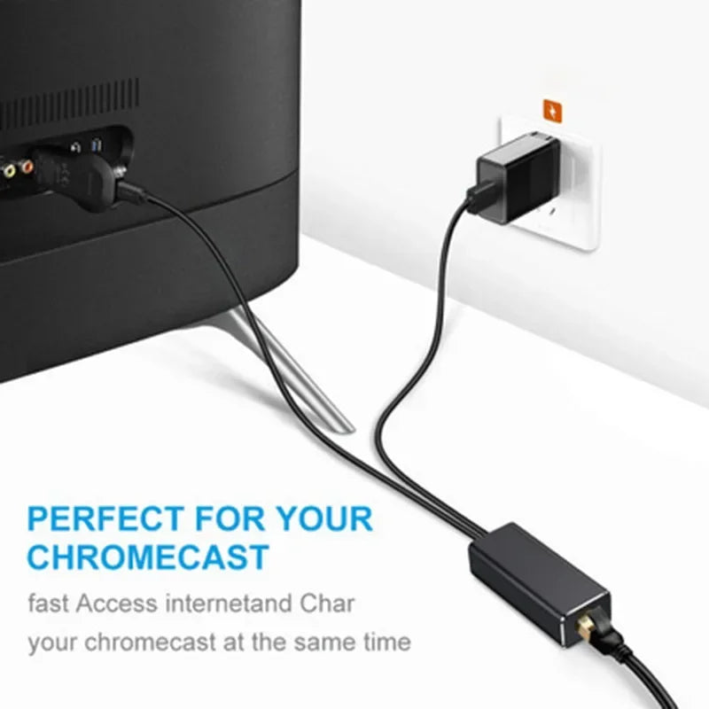 1pcs1m 3-in-1 Micro USB to RJ45 Adapter for Fire TV Stick - 480Mbps LAN Ethernet Card w/USB Power Supply 100M Network Qme