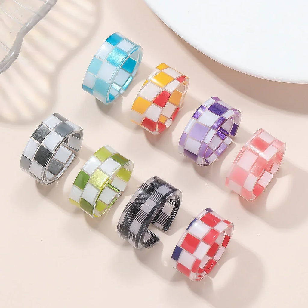 Japan Korea Plaid Opening Acrylic Resin Bangle For Women Exquisite Chunky Bracelet Wrist Jewelry Colorful Rings Wholesale Femme Qme