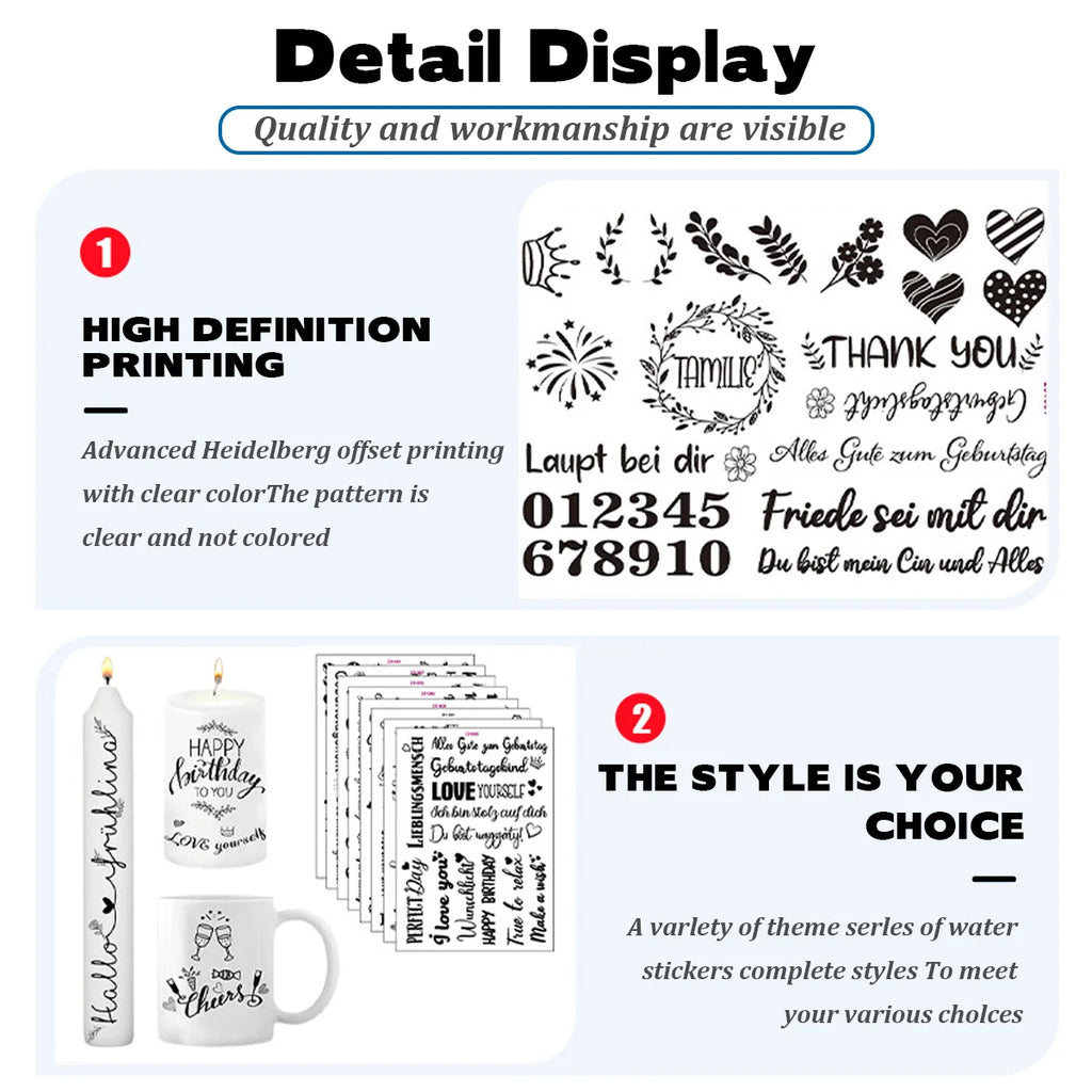 Happy Birthday Candle Stickers Self Adhesive Water Transfer Sticker Candle Cups Tattoo Diy Birthday Candle Decoration Kit Qme