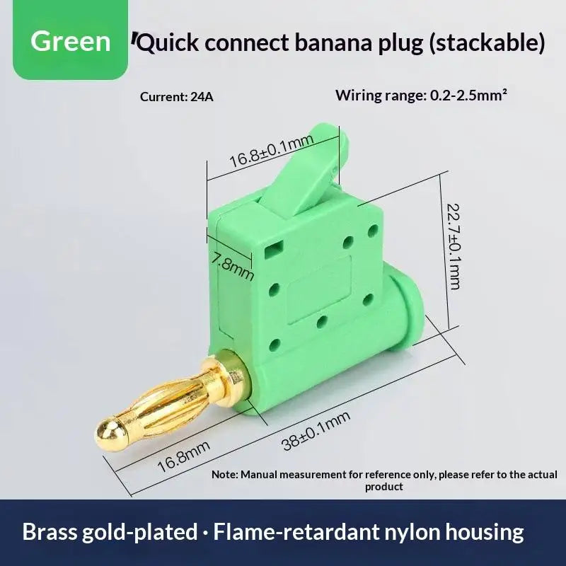1 24A Current Quick Wire Connector Solderless Banana Plug Audio Qme Gold Green 1PCS
