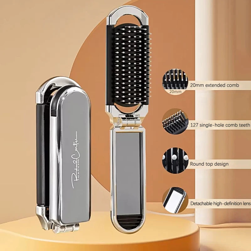 Mini Hair Brush Folding Massage Comb Head Anti-static Portable Travel Qme