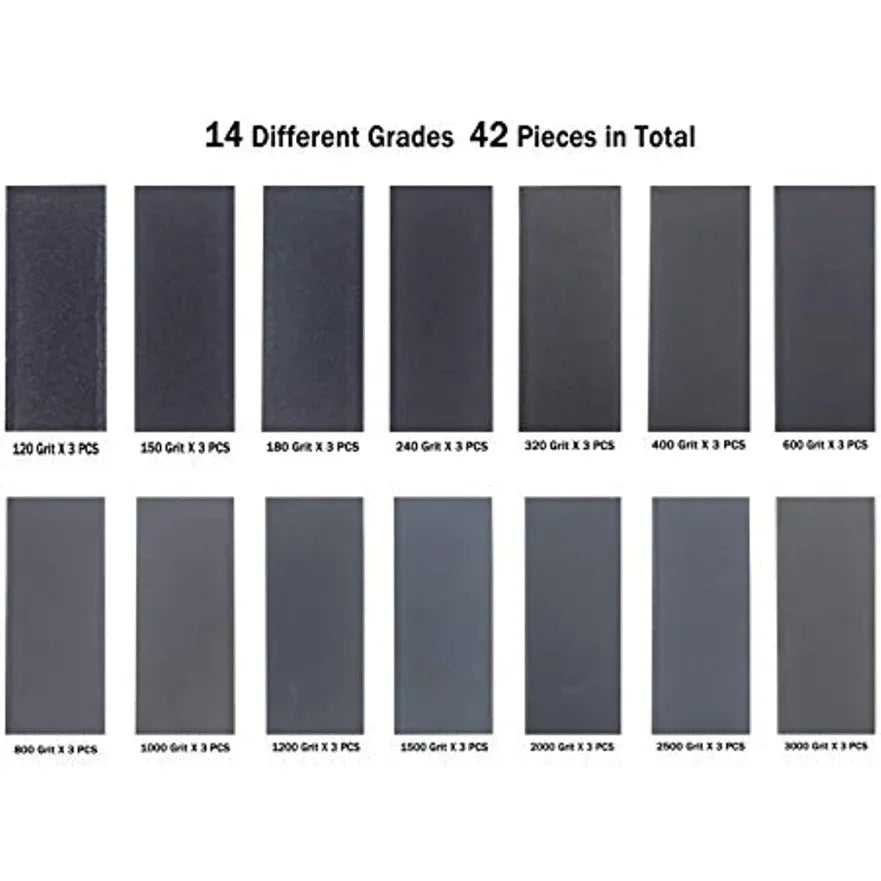 42pcs Wet And Dry Sanding Paper And Dry Sandpaper Waterproof For Wood Furniture Finishing Metal Sanding Automotive Polishing Qme