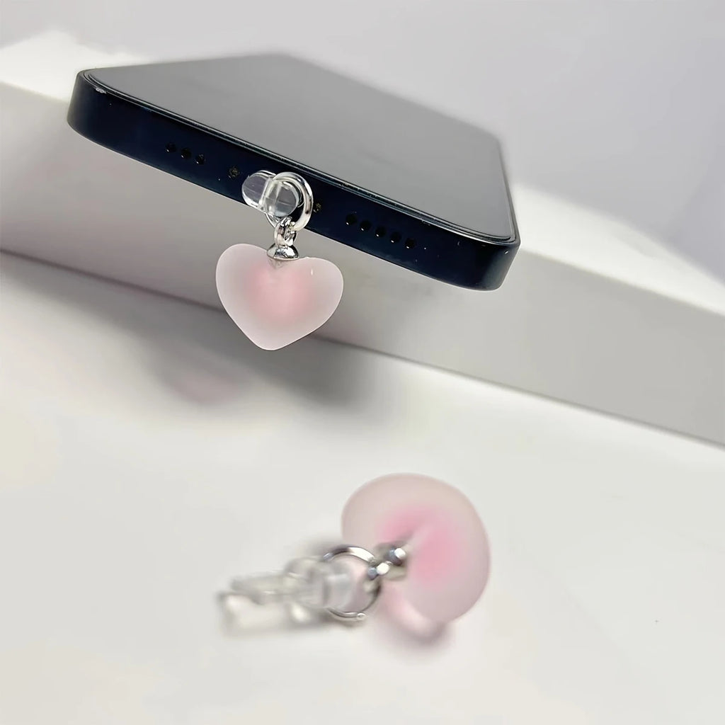 1 Pink Heart-shaped Phone Charging Port Dust Plug Decoration Pendant Qme