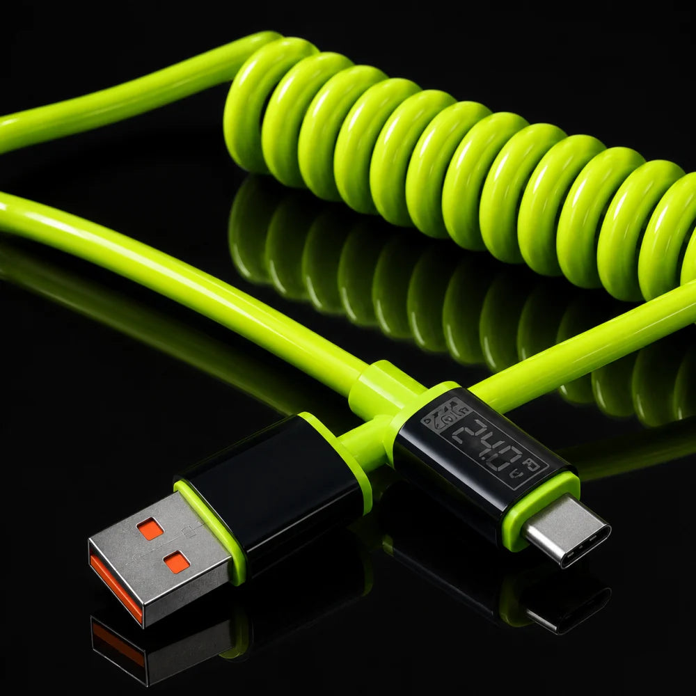 PD 240W USB C Spring Telescopic Quick Charger Spring Wire USB to Type C Cable Quick Data Cord for iPhone HUAWEI Samsung Xiaomi Qme