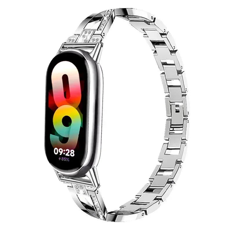 Stainless Steel Strap for Xiaomi Mi Band 8 Material Metal Wistband for Xiaomi Mi Band 9 women Smart strap accessories bracelet Qme Silver for mi band 9