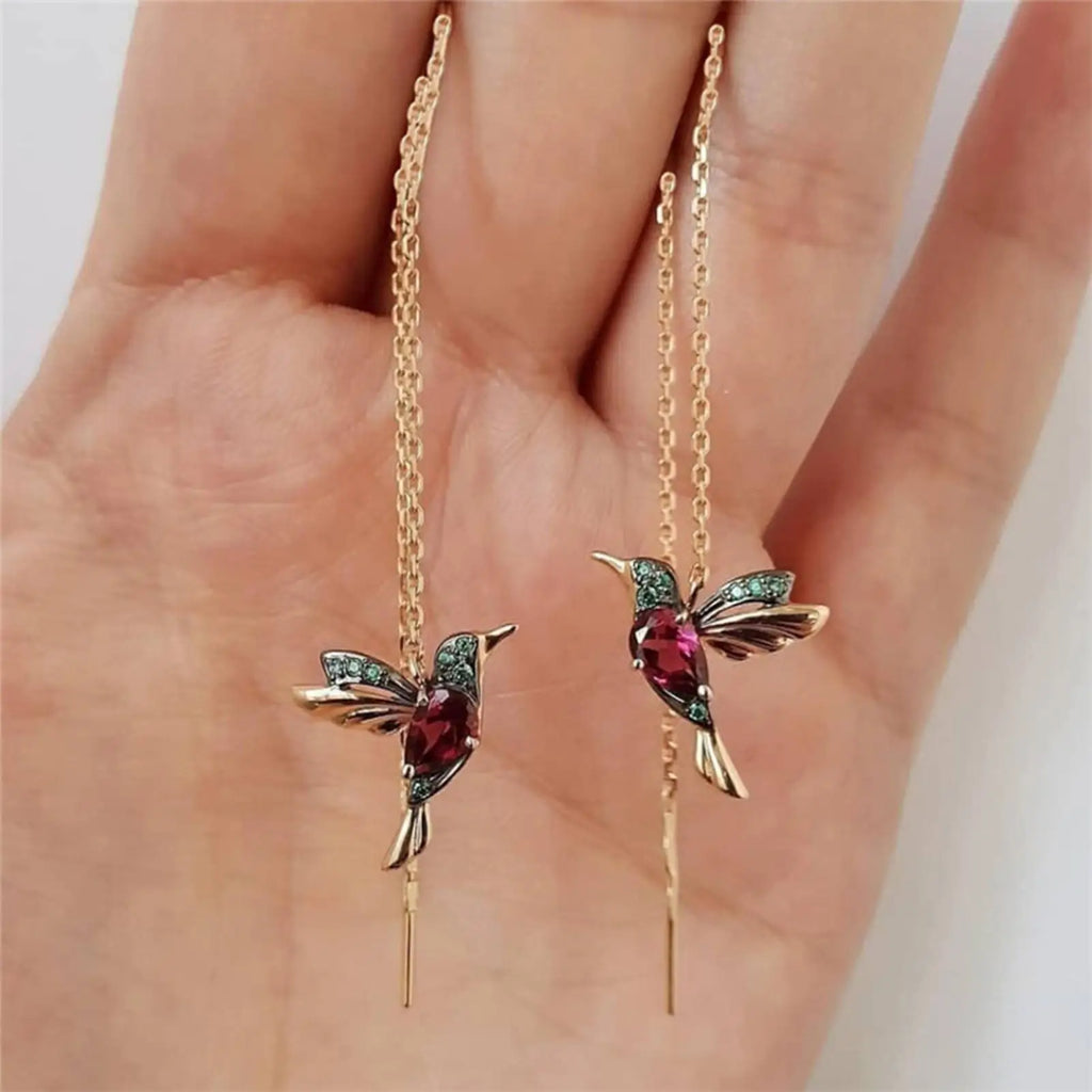 Hummingbird Pull Through Threader Earrings Hummingbird Wing Pendant Necklaces Portable Light Weight Long Chain Drop Earrings Qme