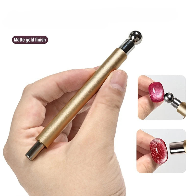 Strong magnetic Long Double Head Nail Magnet Tool Pens Magnetic Cat Eye Gel Polish Nail Art Kit for DIY Salon Studio Or Home Use Qme Gold and 10mm ball