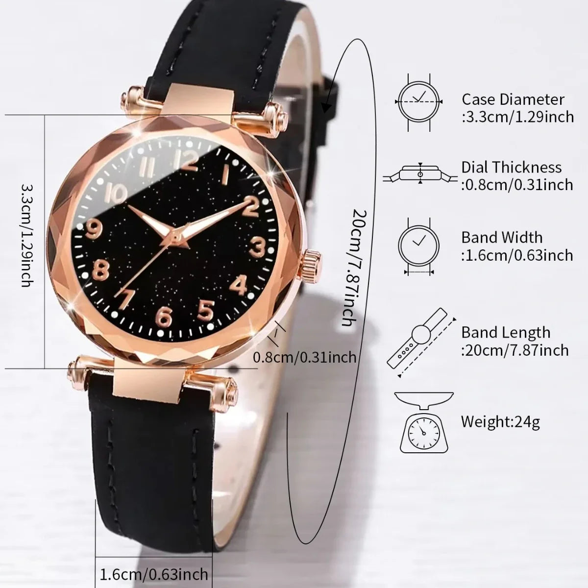 20266PCs/Set Women's Watch Fashion Digital Leather Quartz Watch with Unique Flower Jewelry Set Qme