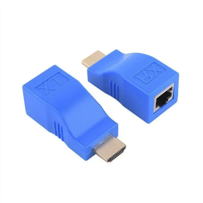 5set HDMI-compatible to RJ45 Over CAT5e / 6 UTP LAN Extender Cable, 30M, 1080P HD 4K, RJ45 Ports Network Qme Blue 5 set