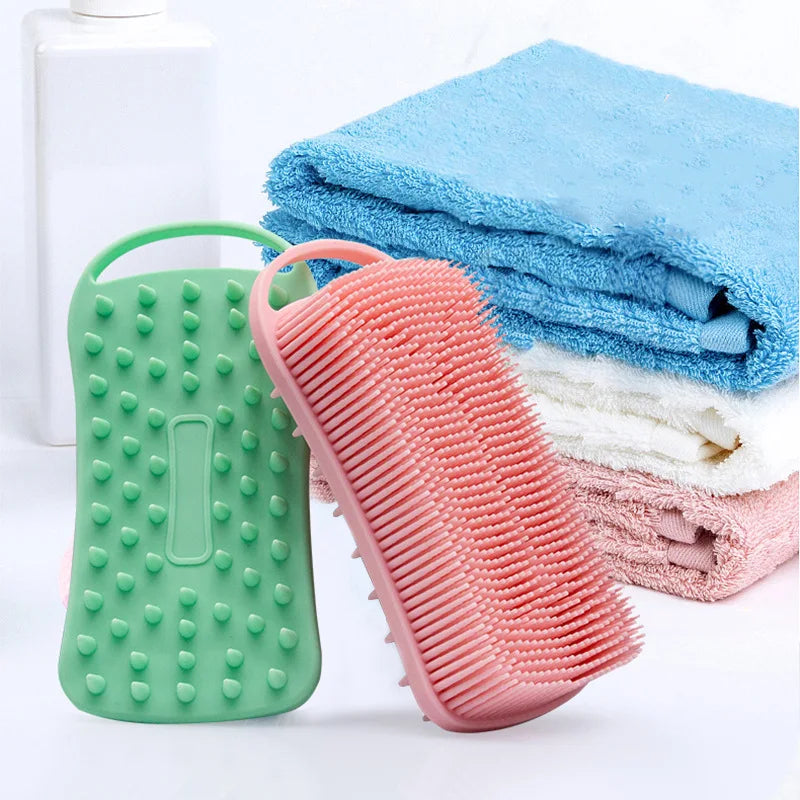 Double Sided Silicone Shower Brush 2 In 1 Exfoliating Body Brush Multi-Function Skin Cleaning Silicone Bath Brush Massage Brush Qme