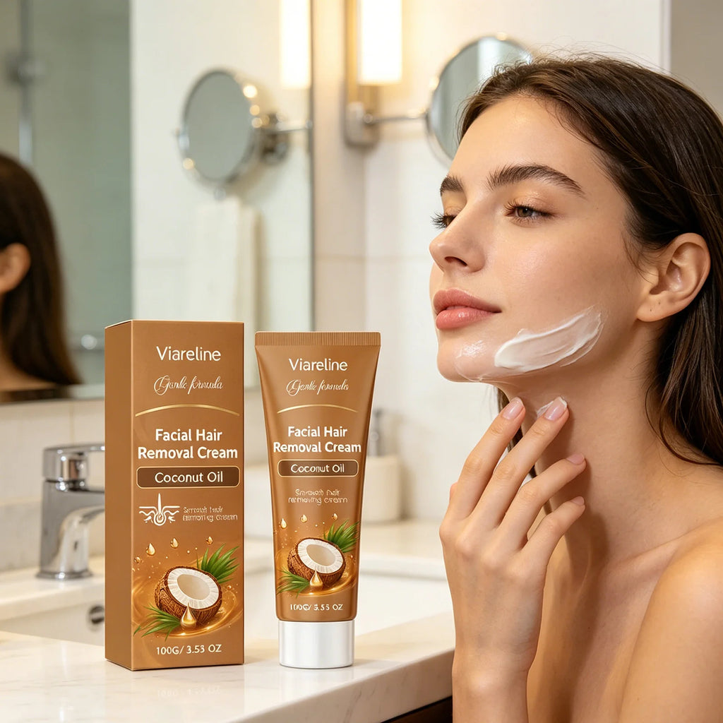 Viareline Facial Hair Removal Cream Painless Hairs Growth Inhibitor Smooth Skin Care Coconut Oil Face Hydrating Depilatory Cream Qme