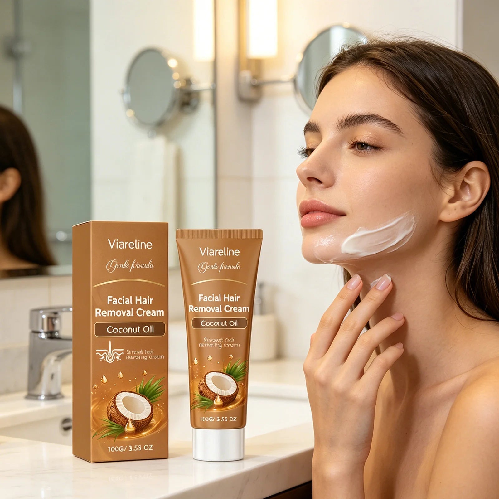 Viareline Facial Hair Removal Cream Painless Hairs Growth Inhibitor Smooth Skin Care Coconut Oil Face Hydrating Depilatory Cream Qme