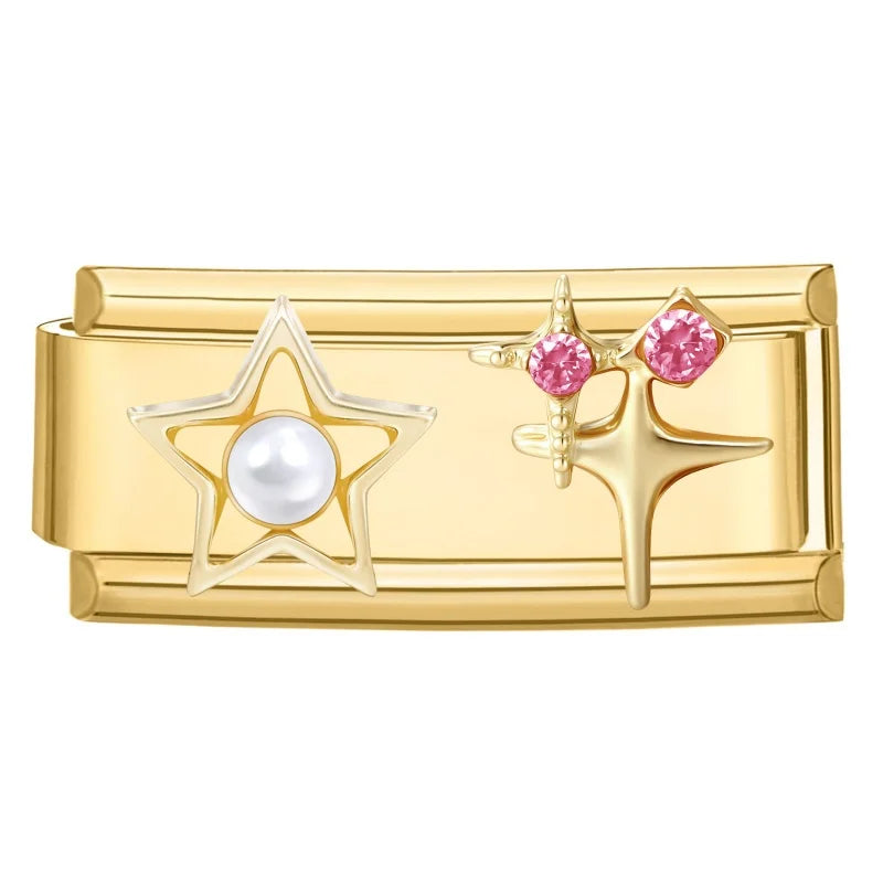 Sweet Flowers Butterfly Cute Heart Bows Italian Charm Link Gold Color Fit 9mm Stainless Steel Bracelet Women DIY Making Gift Qme Style 14
