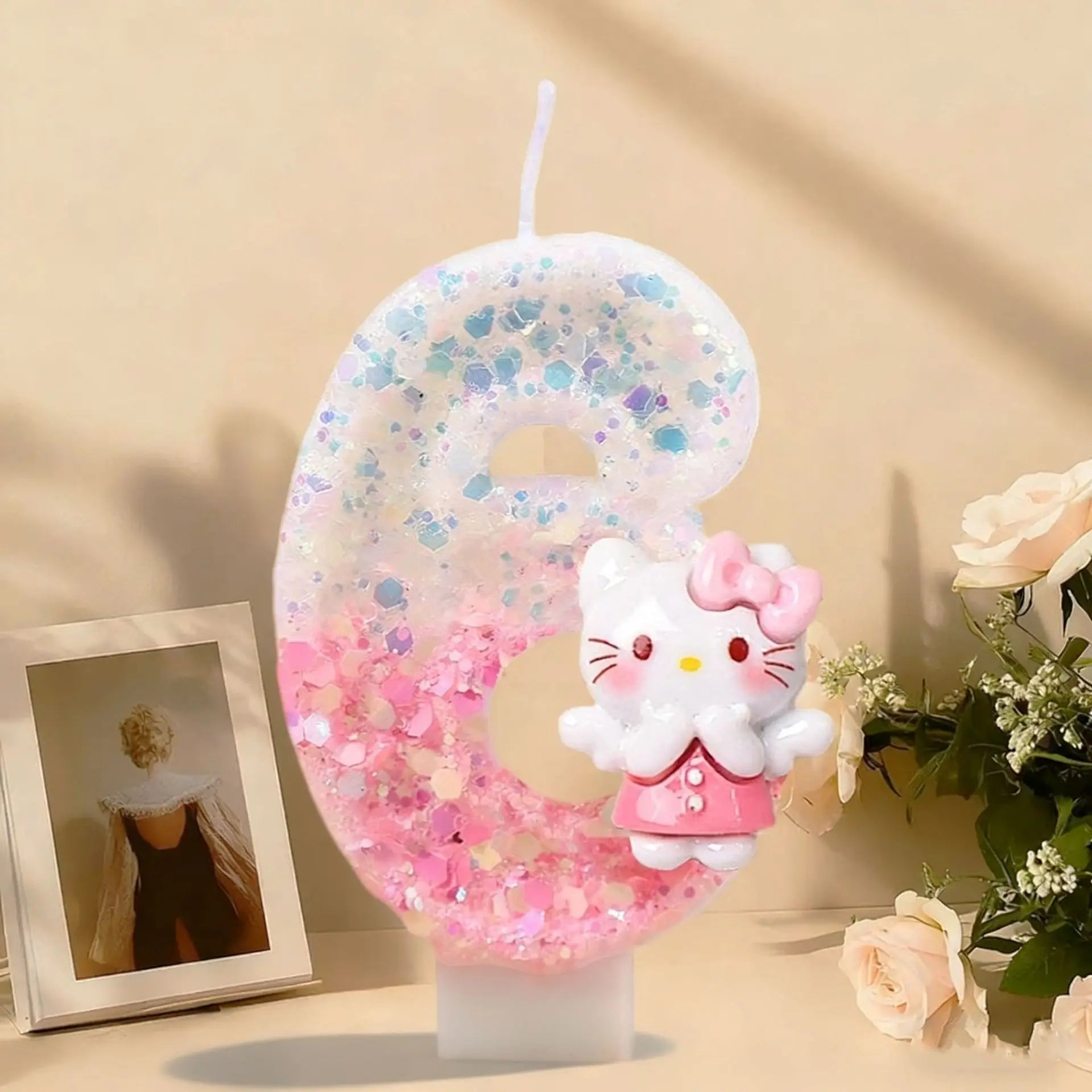 Hello Kitty Birthday Candles Cute Pink Cake Decorative Number Candles Mood Lighting Qme 6