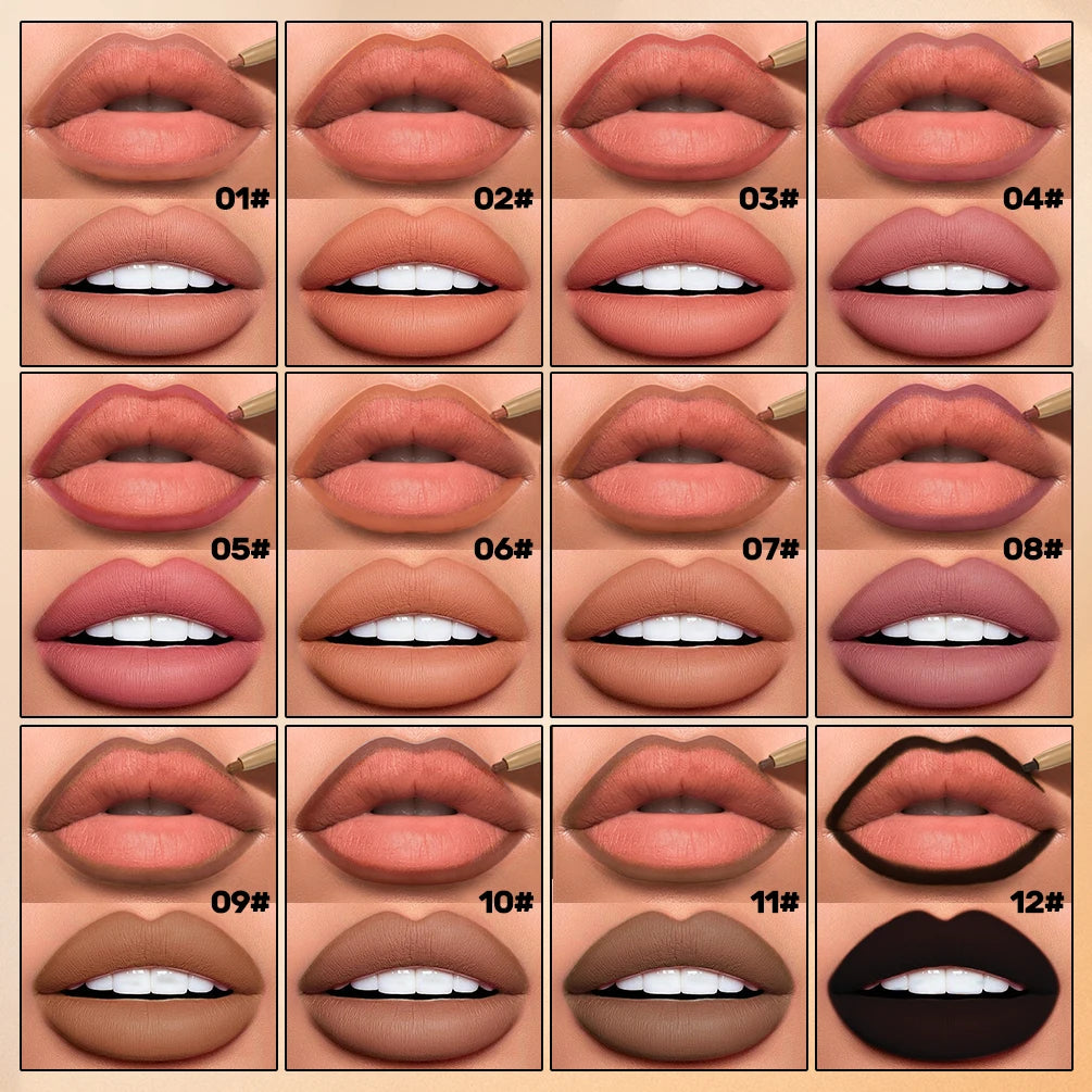 QIBEST Double Head Lip Liner&Brush Pen Makeup Mist Matte Contour Tint Lipstick Pencil 2 In 1 Stick Lasting Nude Black Lipliner Qme