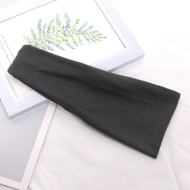 Women Headband Wide Knitted Cotton Sport Elastic Hair Bands Yoga Qme Dark Grey One Size