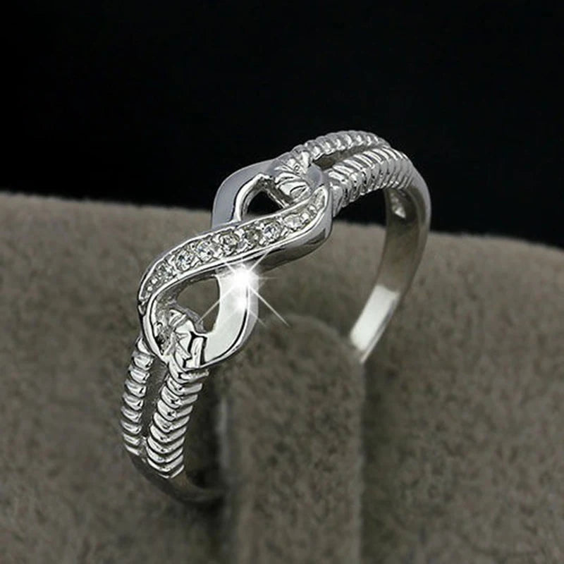 Lucky Letters 8 Shaped Rings For Women Real 925 Sterling Silver Color AAA Cubic Zirconia Eternity Jewelry Female Wedding Gift Qme