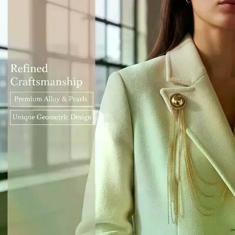 Creative Iron Tassel Chain Brooch Multi Layer Exaggerated Geometric Pearl Pins Clip Fashion Banquet Jewelry Accessories Qme