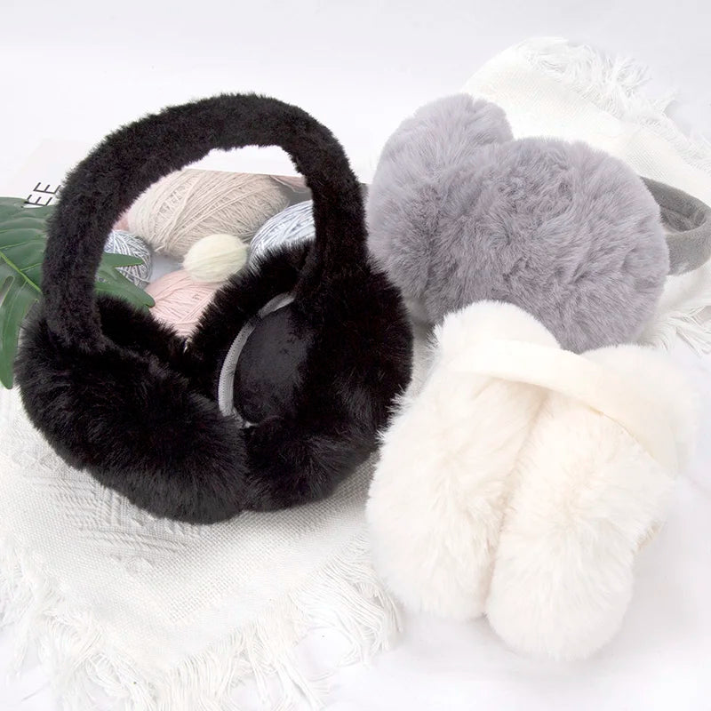 New Autumn Winter Soft Earmuffs Women Men Ear Keep Warmer Plush Solid Color Adjustable Foldable Ear Protection Muffs Earflap Qme