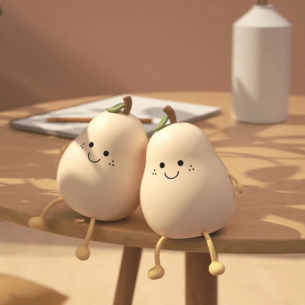 1pc Cute Pear Night Light 7-Color Dimmable Touch-Controlled Night Light Silicone Stress Reducing Pat Lamp USB Rechargeable Qme