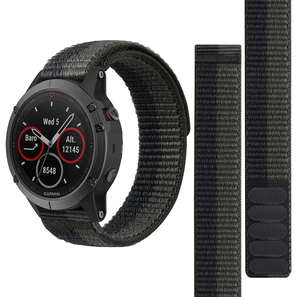 26mm 22mm Hook Loop Nylon Strap Watchband For Garmin Fenix 6X 6 Pro 5X 5 7X 7 Epix 2 Forerunner 965 955 945 935 Watch Bracelet Qme Black Gray 22mm Fenix 6 6Pro