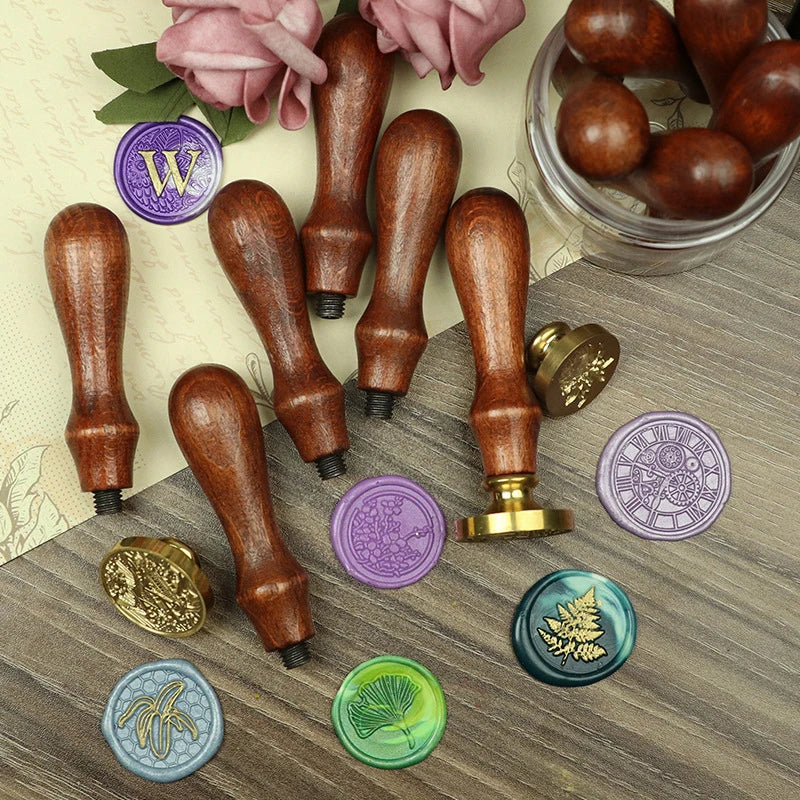1 Pcs Lacquer Seal Wooden Handle DIY Handicraft Tool Retro Envelope Sealing Handle Wax Tool 8X2cm Roller Stamp Decoration Qme