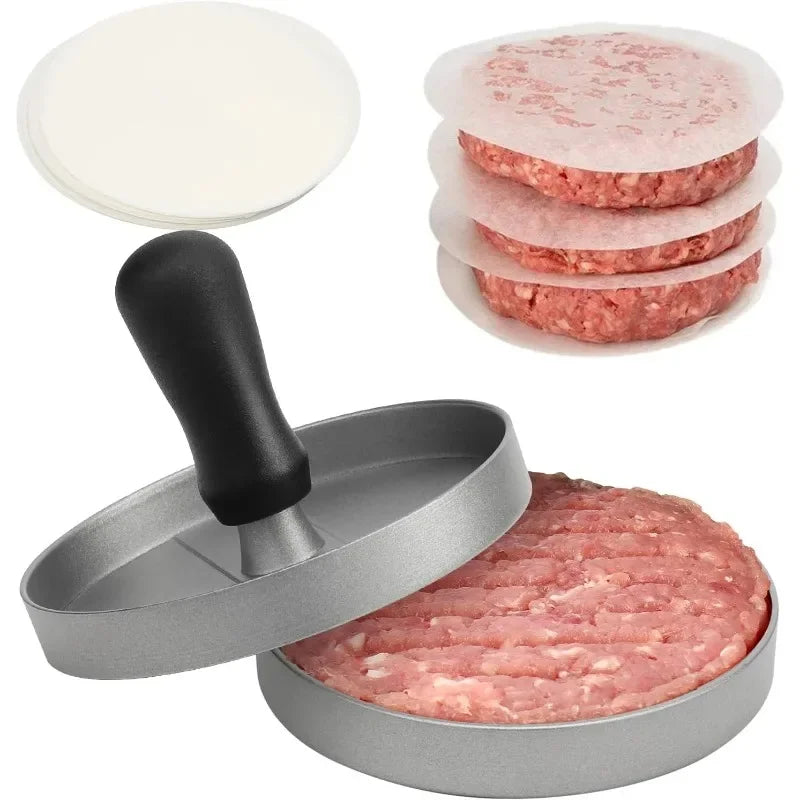 Burger Press Non-Stick Hamburger Patty Maker with Wax Paper Aluminum Burger Maker for Kitchen BBQ Grill Qme