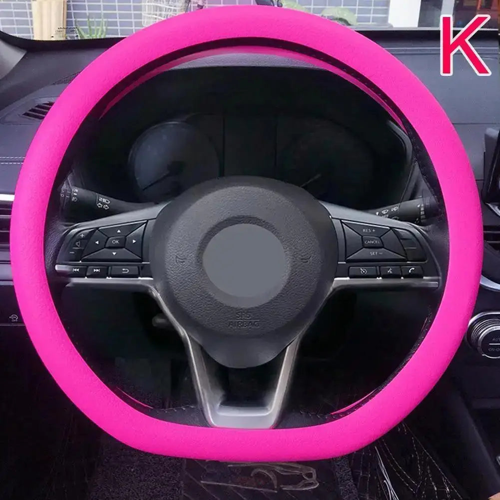 19 Color Car Silicone Steering Wheel Cover For Summer Fashion Sweat Absorbent Non-slip Handle Cover General DIY Parts Qme Rose red